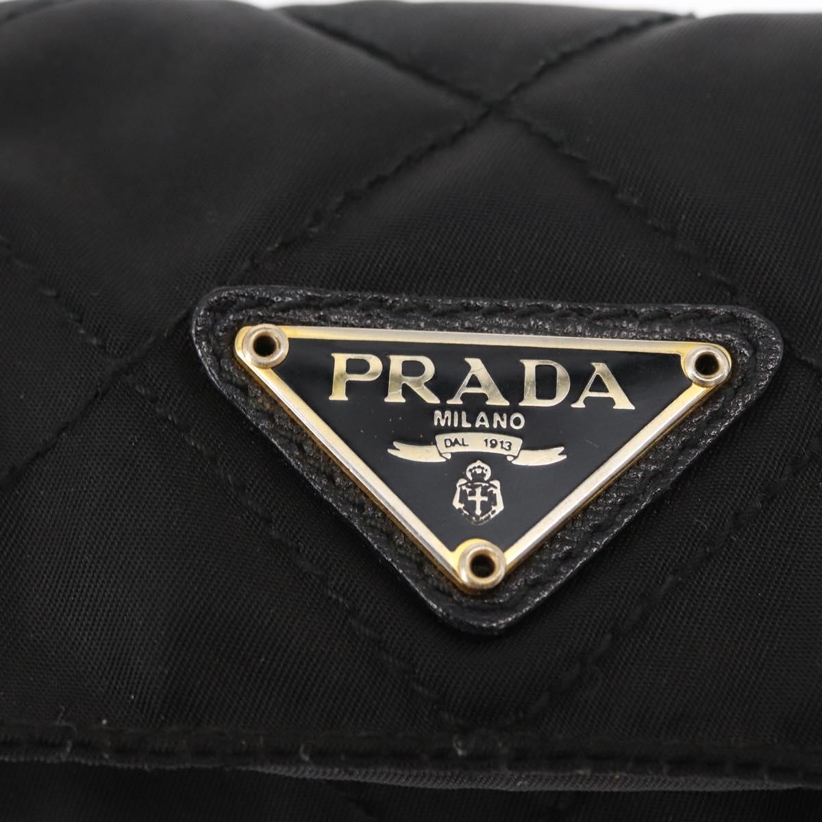 PRADA Chain Shoulder Bag Nylon Black Gold Auth bs31141