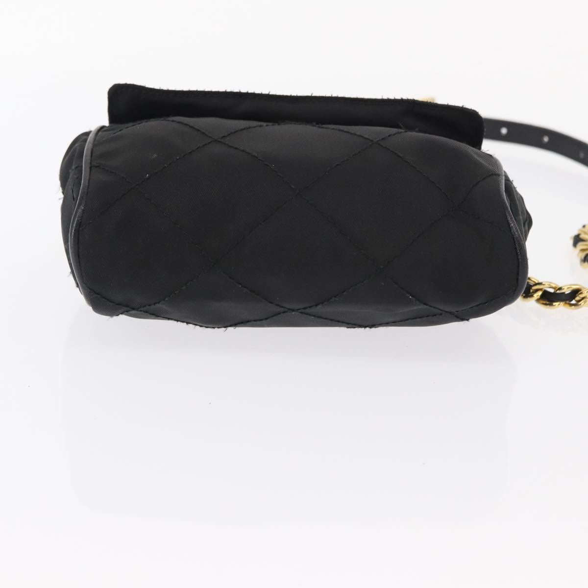 PRADA Chain Shoulder Bag Nylon Black Gold Auth bs31141