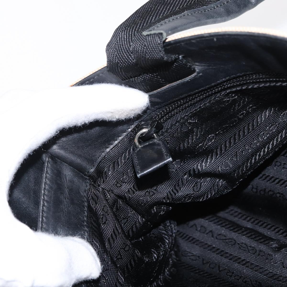 PRADA Hand Bag Canvas Beige Silver Auth bs31142