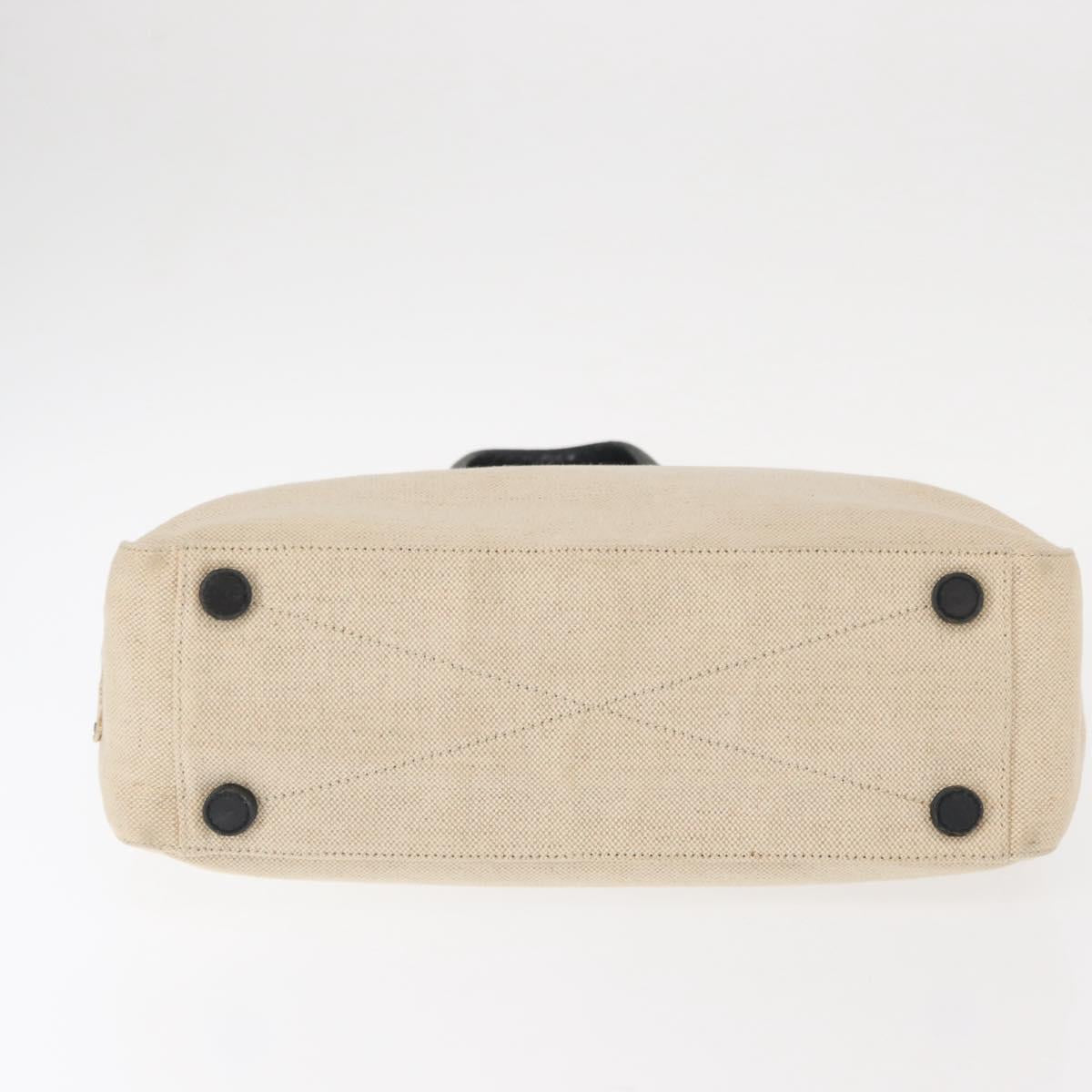 PRADA Hand Bag Canvas Beige Silver Auth bs31142