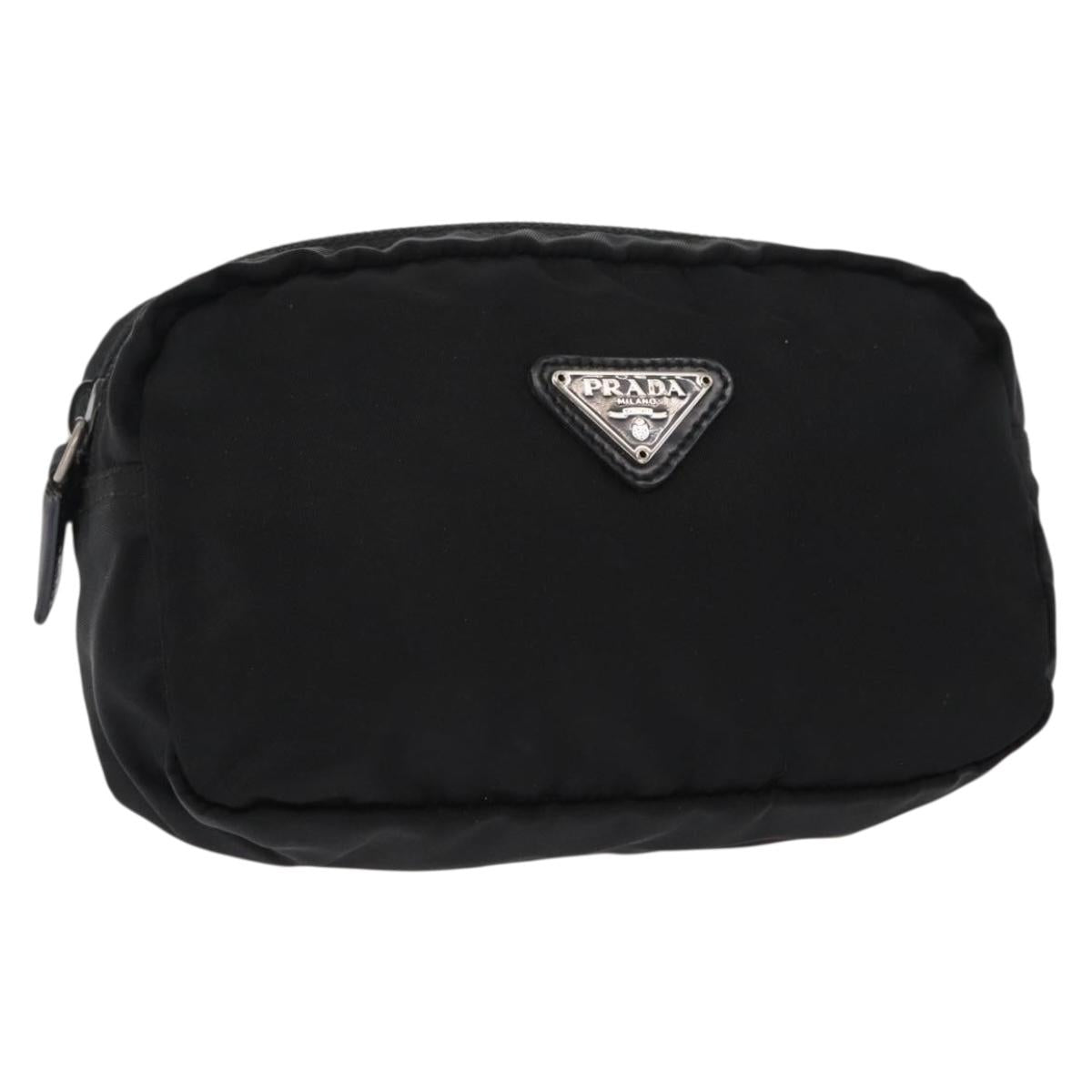PRADA Pouch Nylon Black Silver Auth bs31143