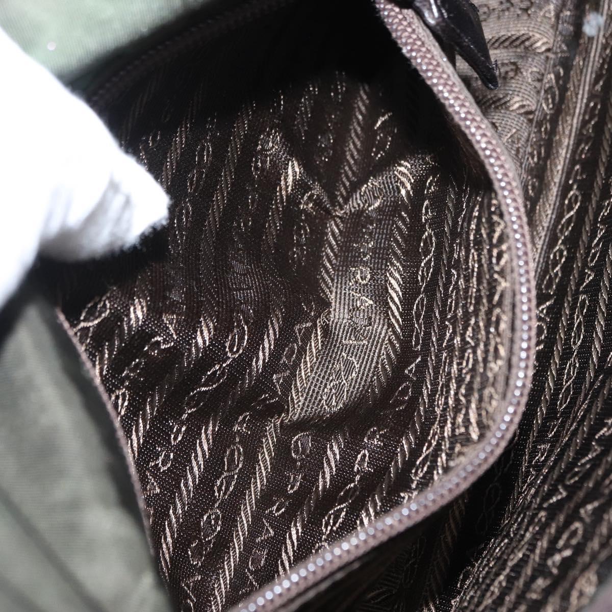 PRADA Shoulder Bag Nylon Leather Khaki Silver Auth bs31146