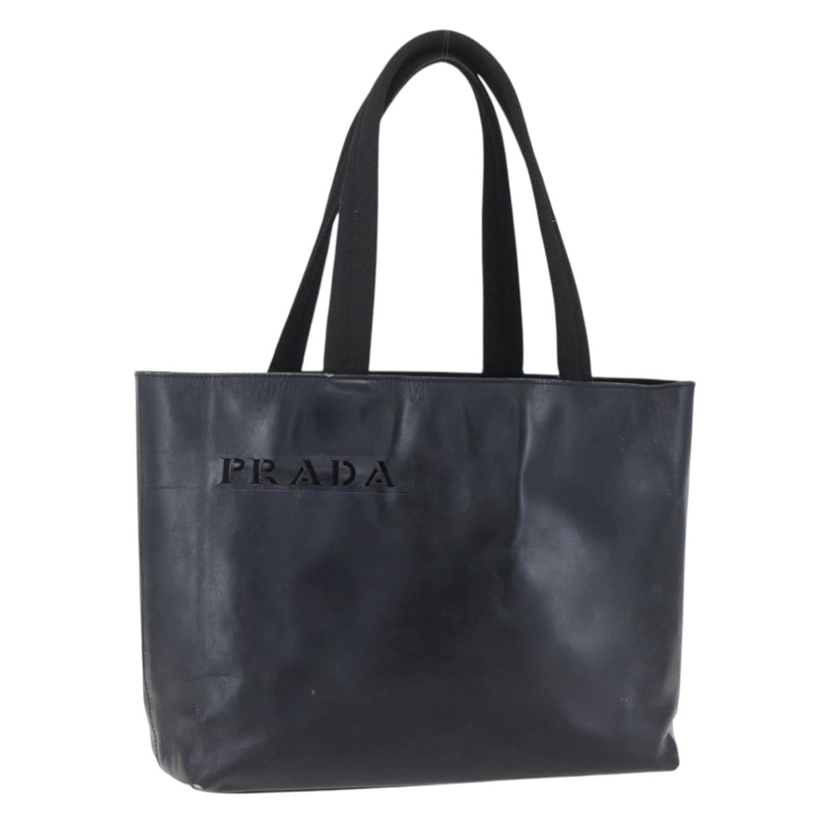 PRADA Hand Bag Leather Black Silver Auth bs31147