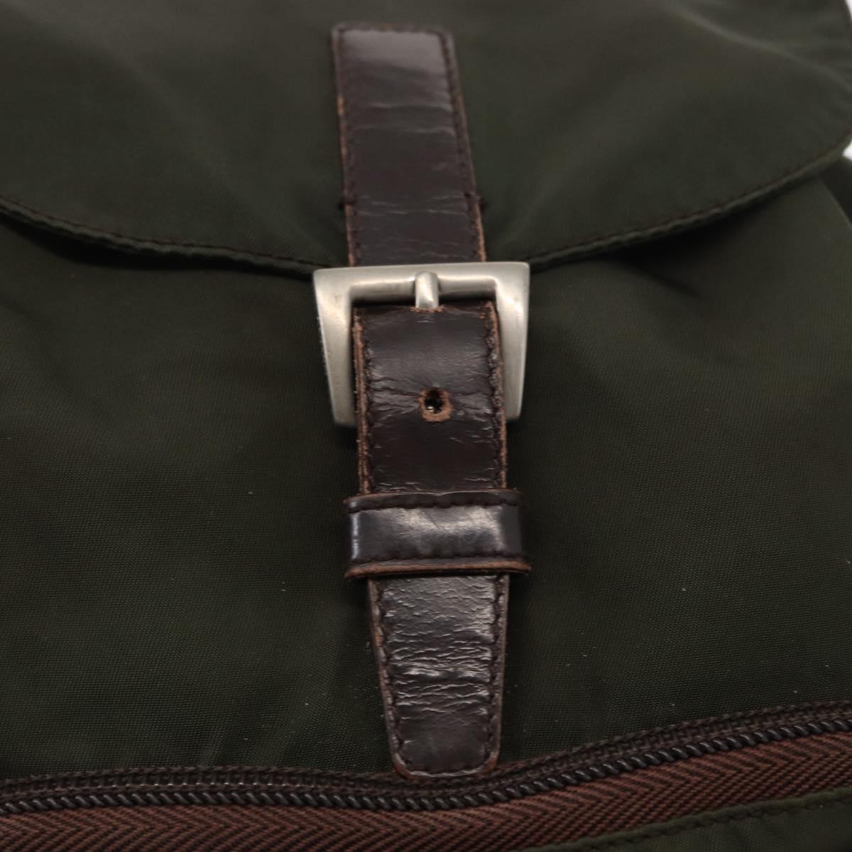 PRADA Backpack Nylon Khaki Silver Auth bs31148