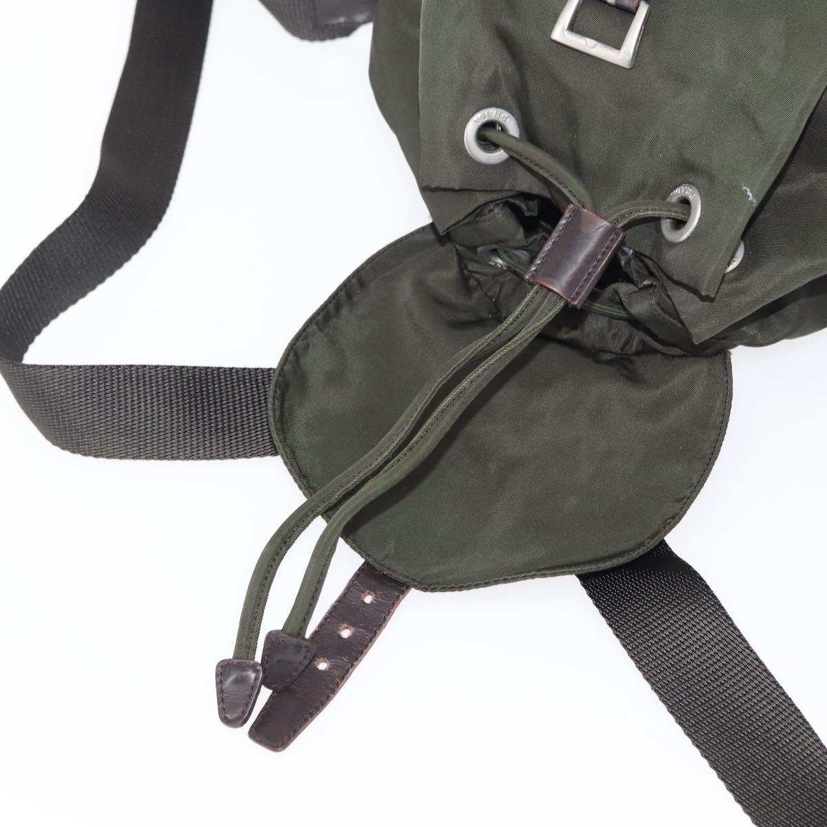 PRADA Backpack Nylon Khaki Silver Auth bs31148