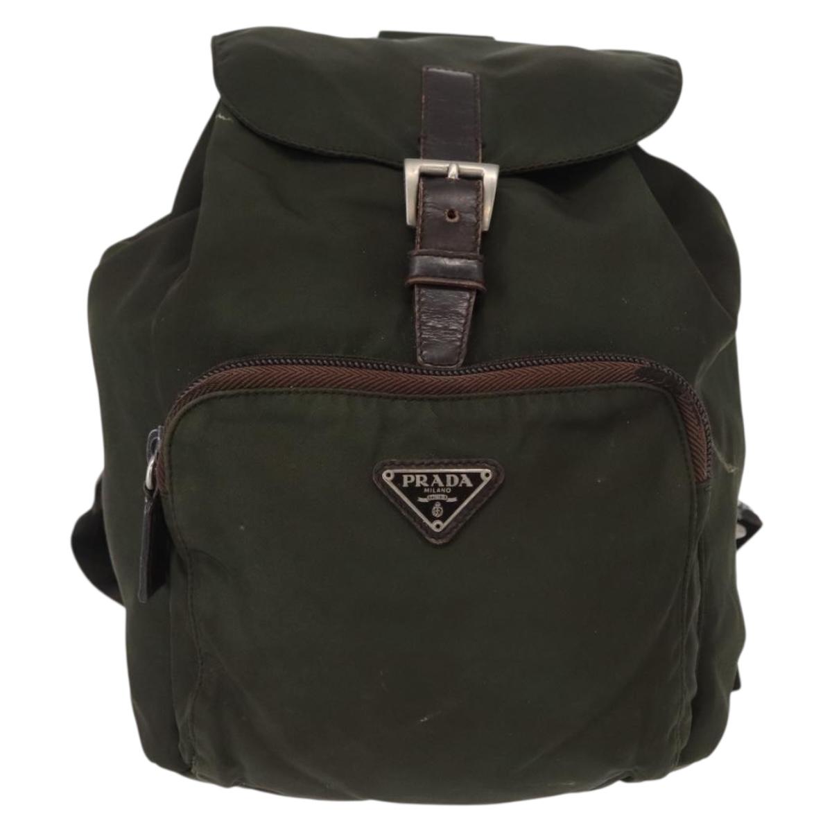 PRADA Backpack Nylon Khaki Silver Auth bs31148