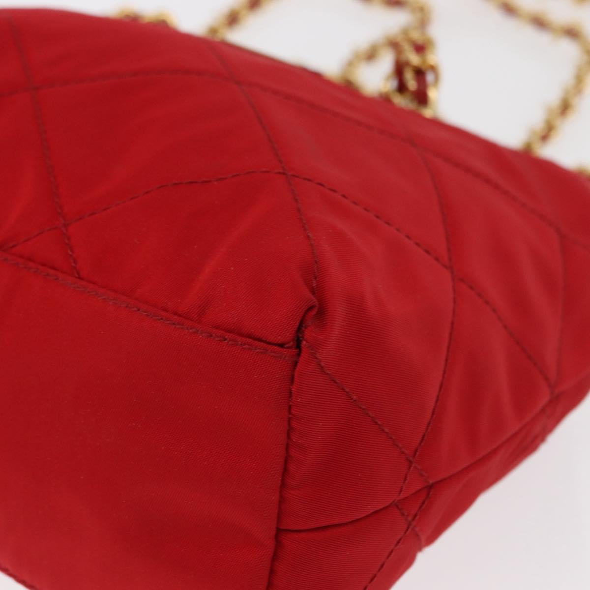 PRADA Chain Shoulder Bag Nylon Red Gold Auth bs31153