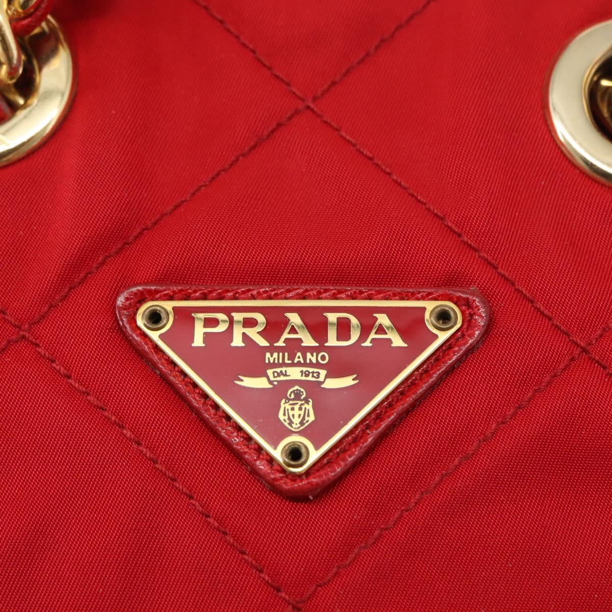 PRADA Chain Shoulder Bag Nylon Red Gold Auth bs31153