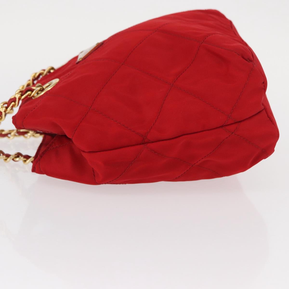 PRADA Chain Shoulder Bag Nylon Red Gold Auth bs31153