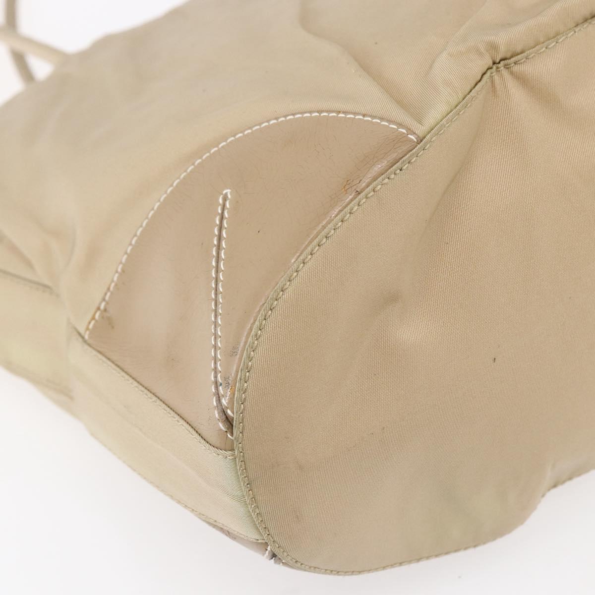 PRADA Tote Bag Nylon Leather Beige Silver Auth bs31154