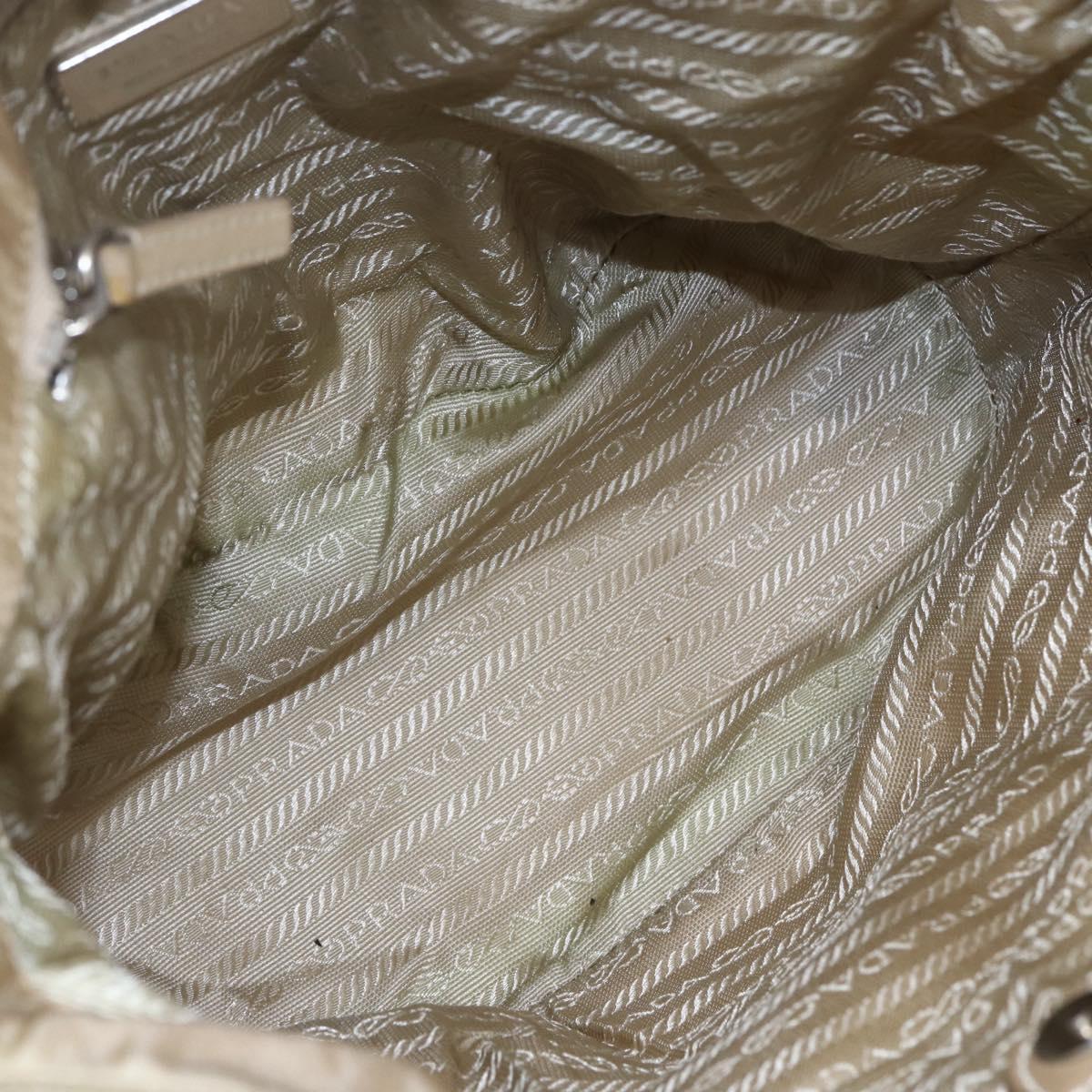 PRADA Tote Bag Nylon Leather Beige Silver Auth bs31154