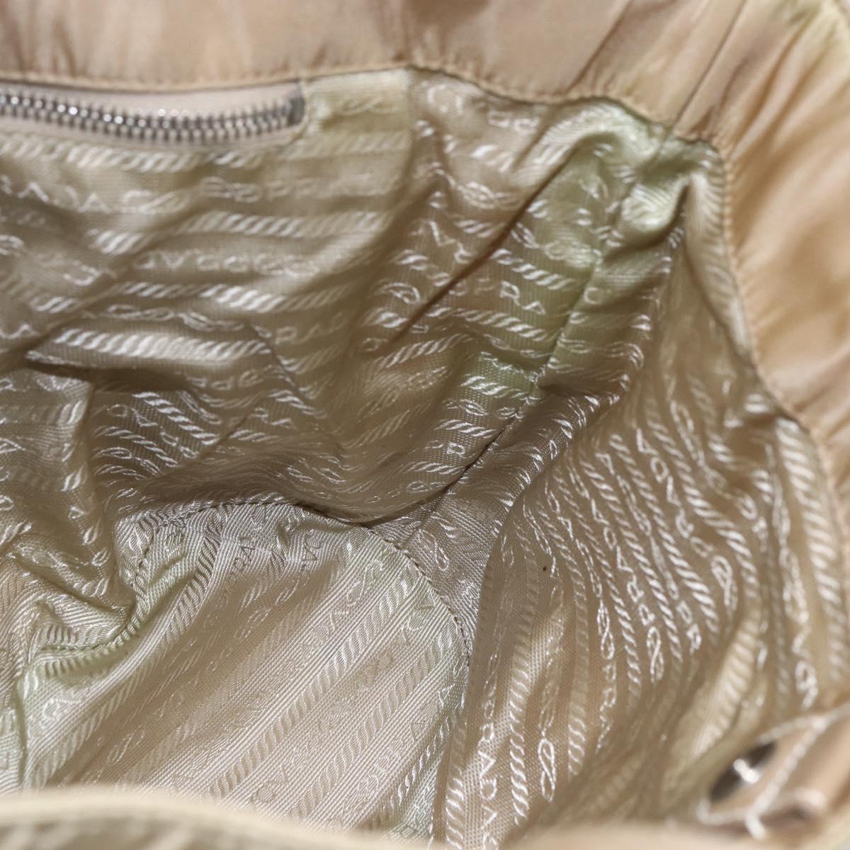 PRADA Tote Bag Nylon Leather Beige Silver Auth bs31154