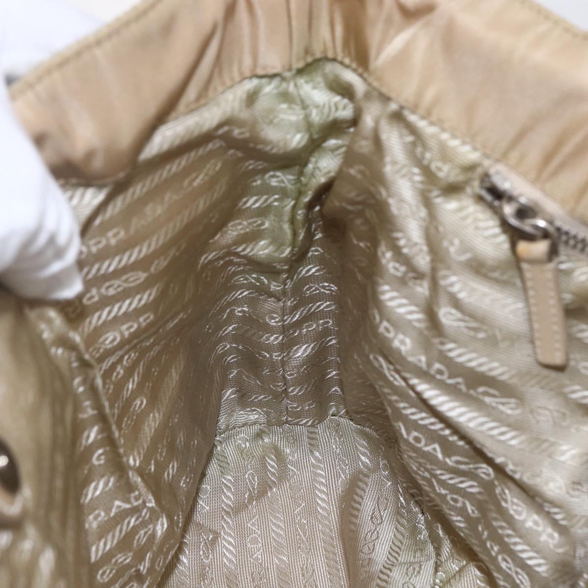 PRADA Tote Bag Nylon Leather Beige Silver Auth bs31154