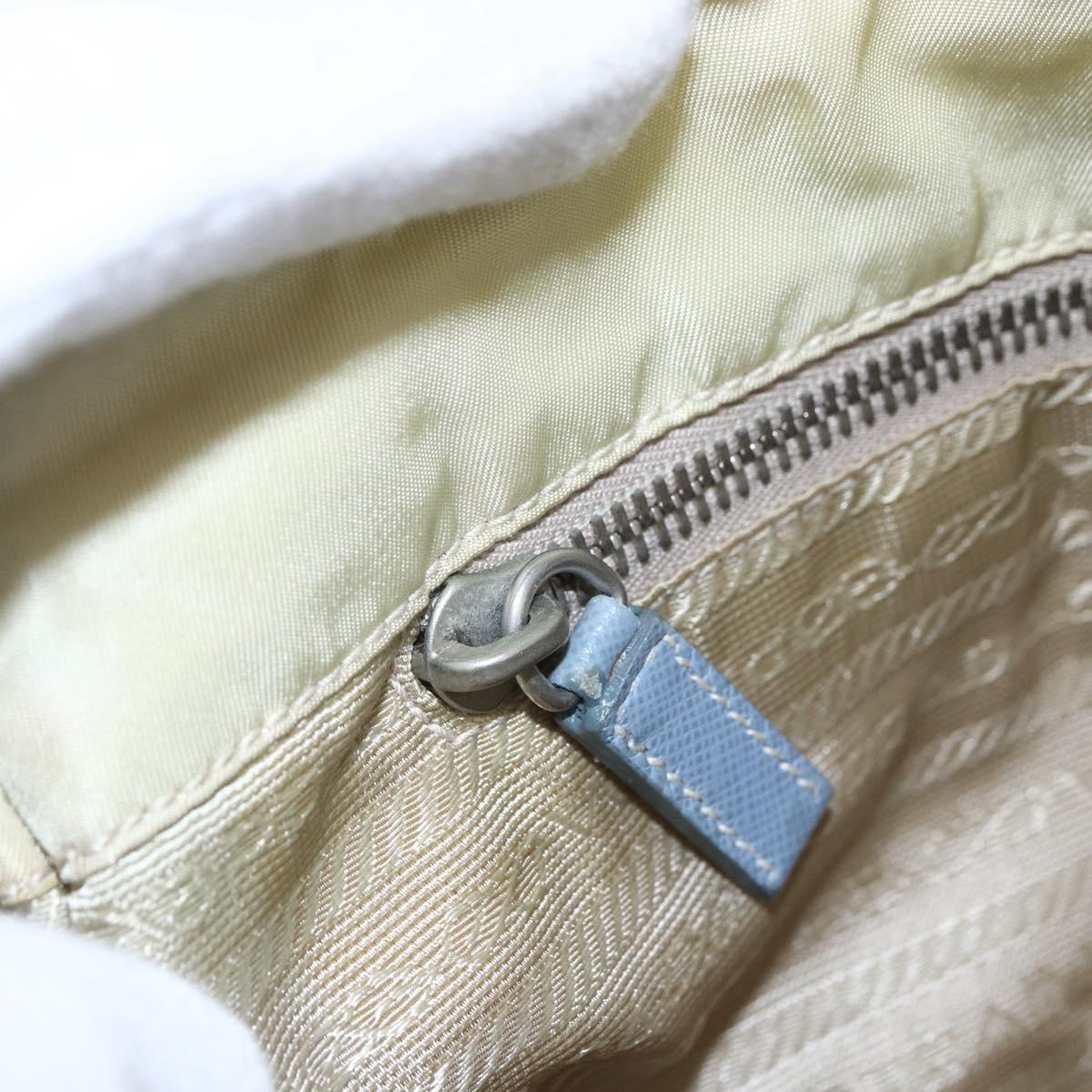 PRADA Shoulder Bag Nylon Leather Beige Silver Auth bs31155