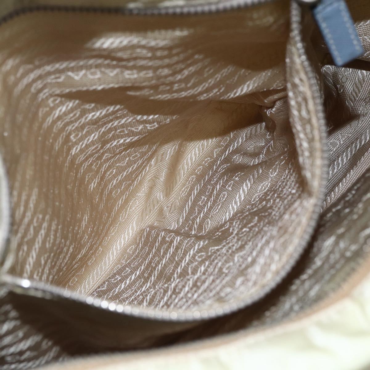 PRADA Shoulder Bag Nylon Leather Beige Silver Auth bs31155