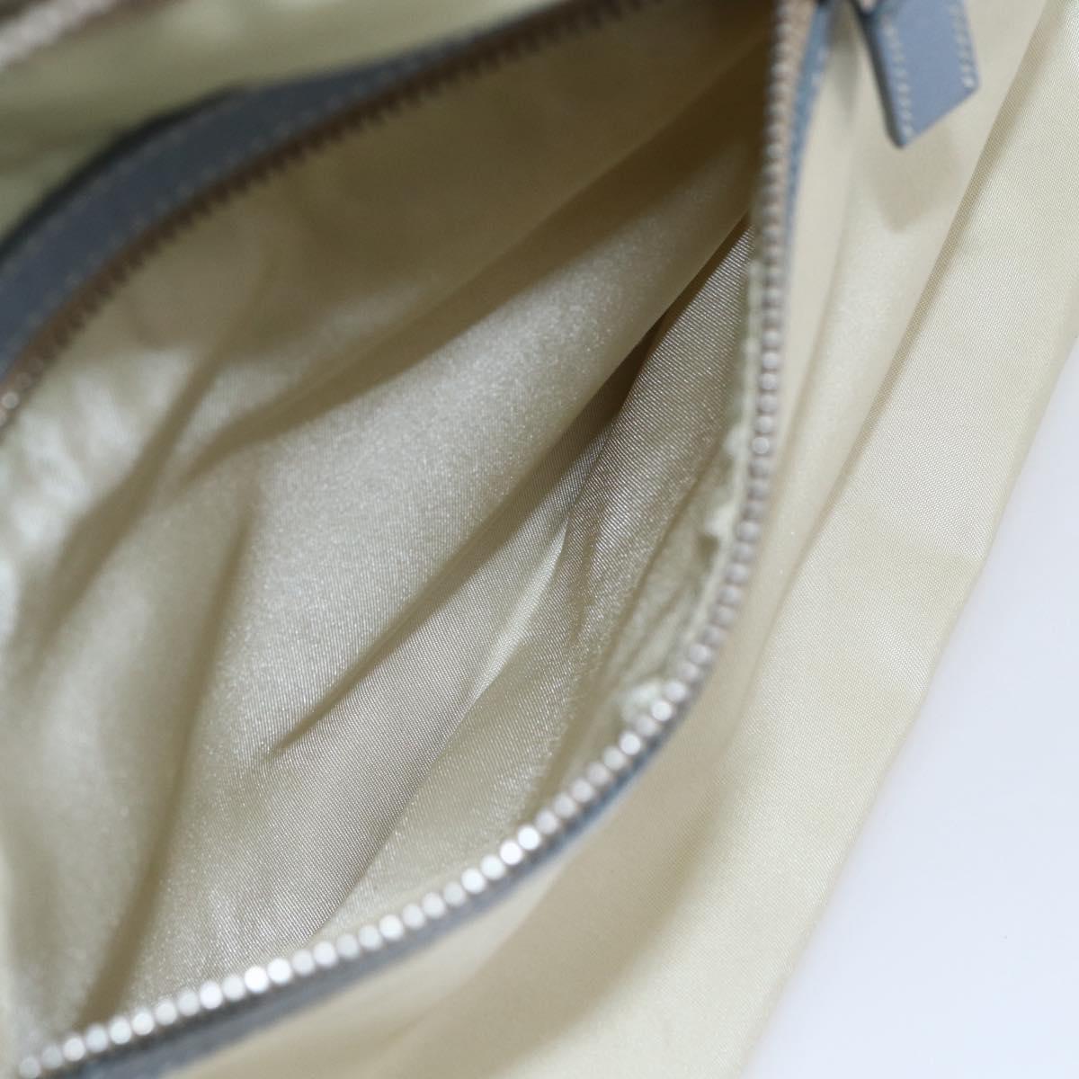 PRADA Shoulder Bag Nylon Leather Beige Silver Auth bs31155