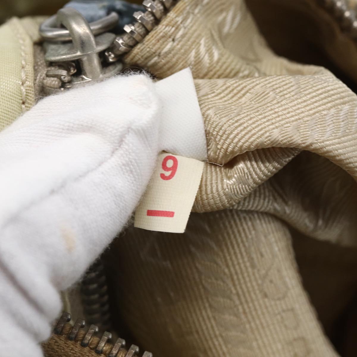 PRADA Shoulder Bag Nylon Leather Beige Silver Auth bs31155