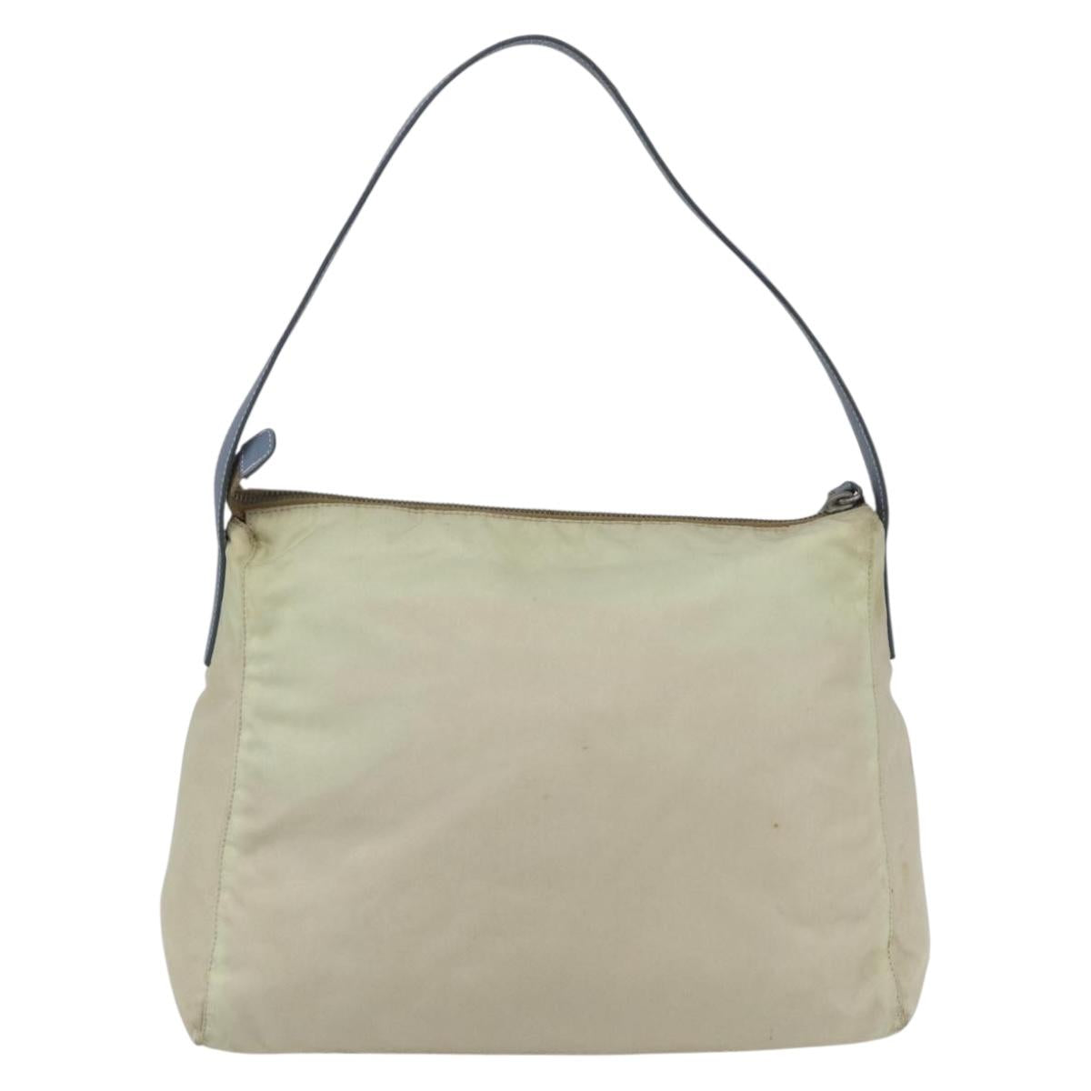 PRADA Shoulder Bag Nylon Leather Beige Silver Auth bs31155