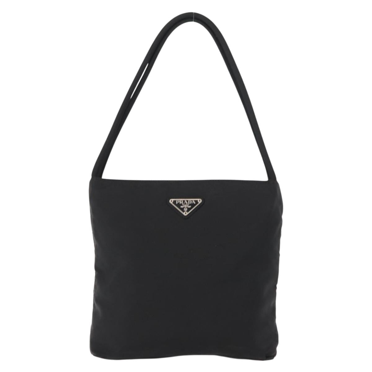 PRADA Hand Bag Nylon Black Silver Auth bs31159