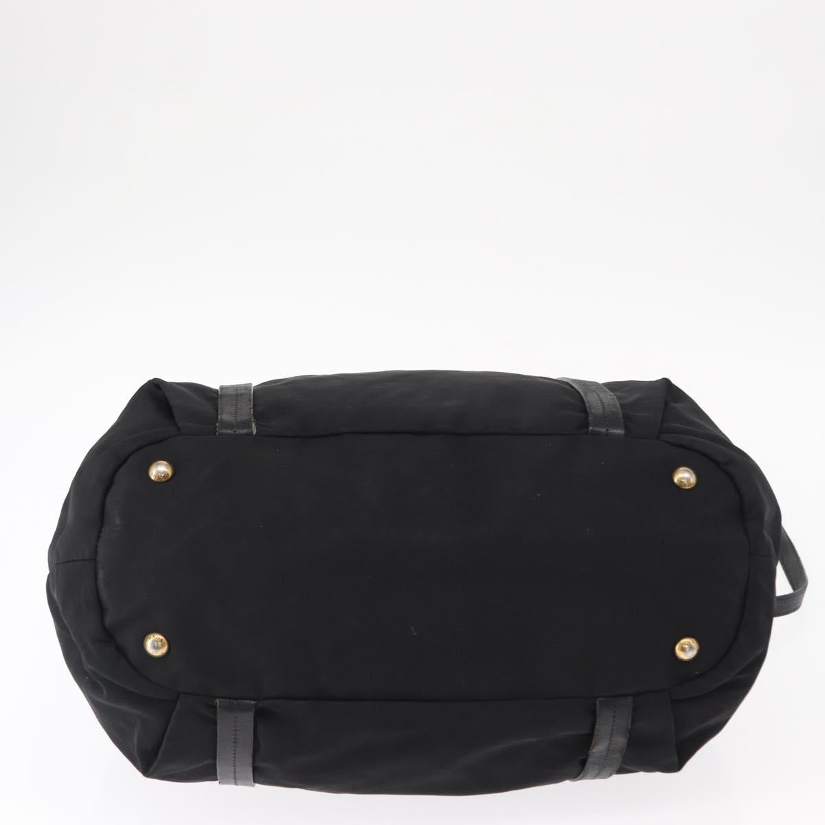 PRADA Tote Bag Nylon Leather 2way Black Gold Auth bs31167