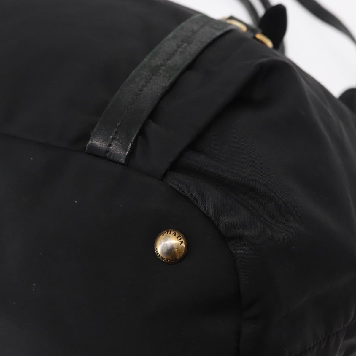 PRADA Tote Bag Nylon Leather 2way Black Gold Auth bs31167