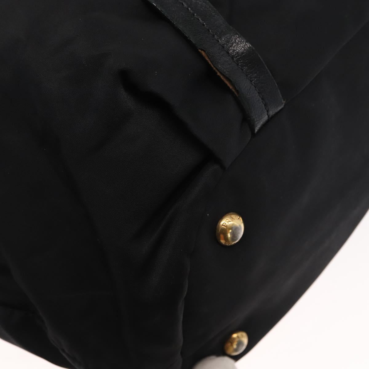 PRADA Tote Bag Nylon Leather 2way Black Gold Auth bs31167