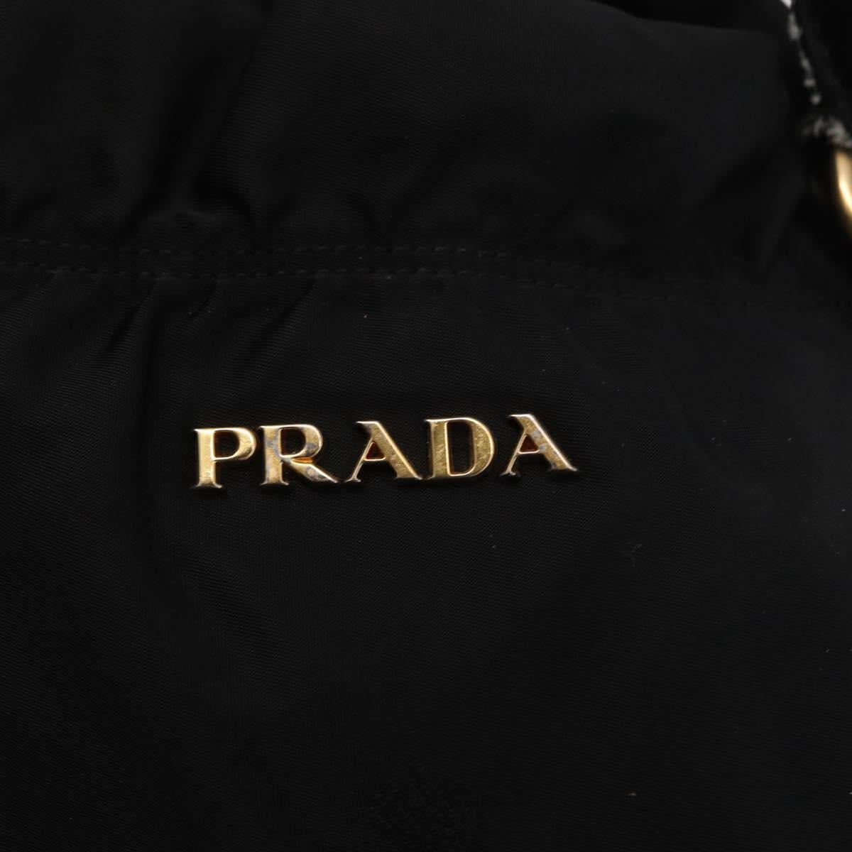 PRADA Tote Bag Nylon Leather 2way Black Gold Auth bs31167
