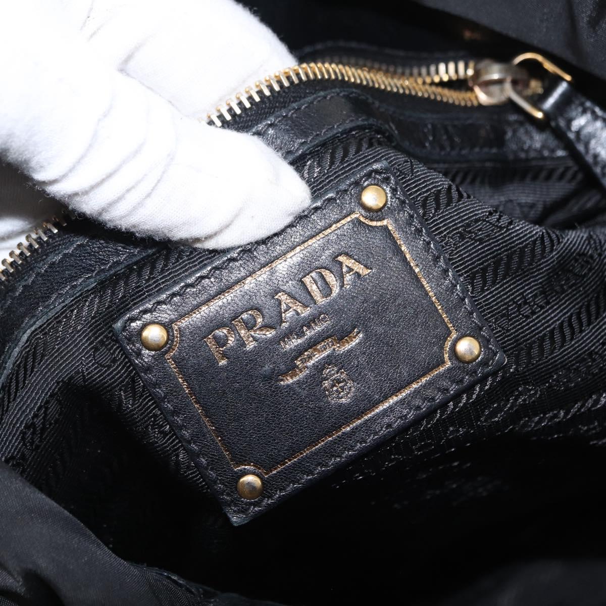 PRADA Tote Bag Nylon Leather 2way Black Gold Auth bs31167
