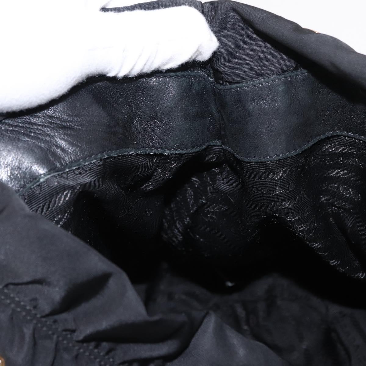 PRADA Tote Bag Nylon Leather 2way Black Gold Auth bs31167