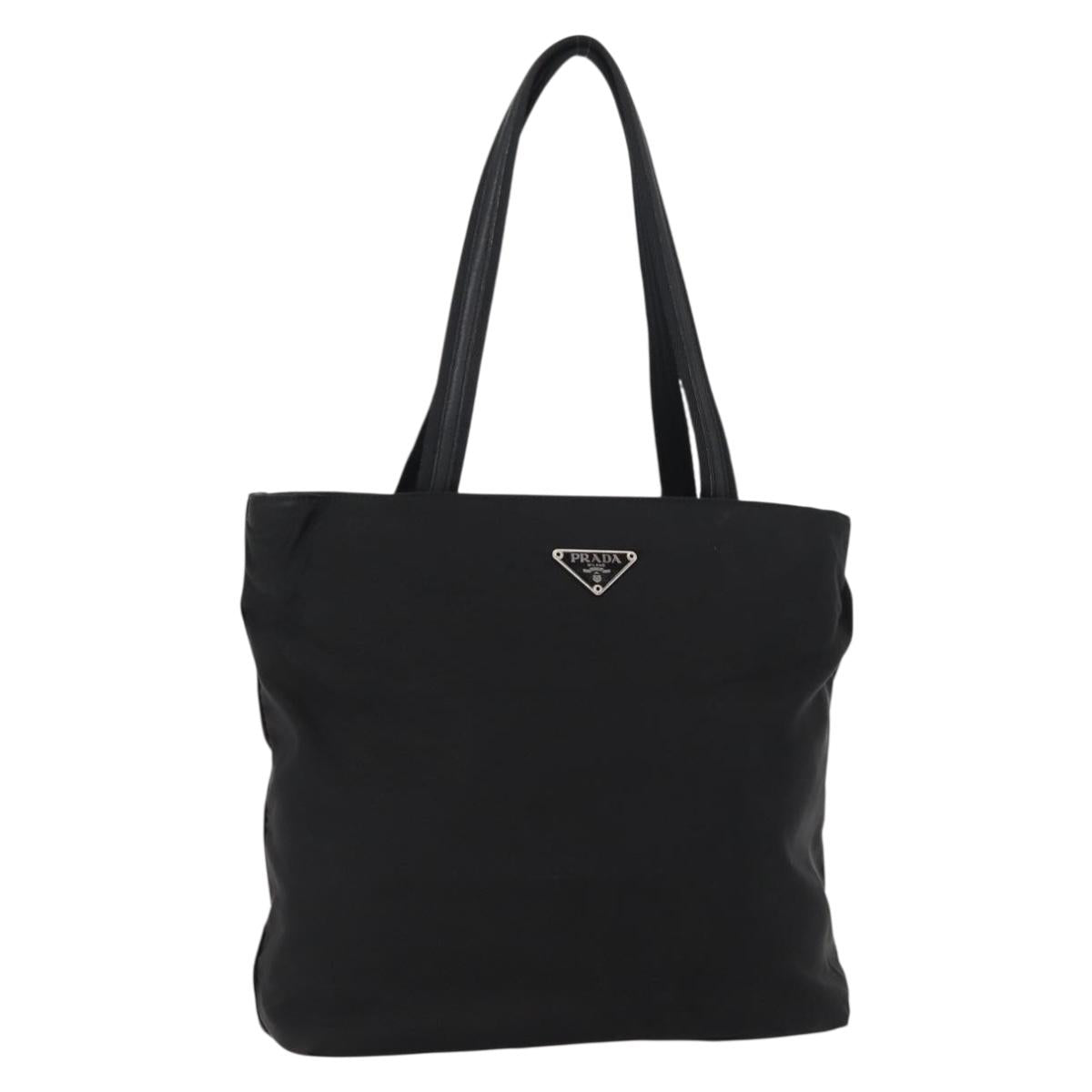 PRADA Tote Bag Nylon Black Silver Auth bs31170
