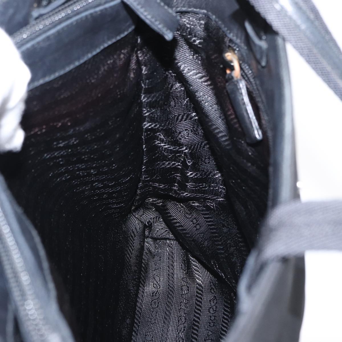 PRADA Tote Bag Nylon Black Silver Auth bs31170