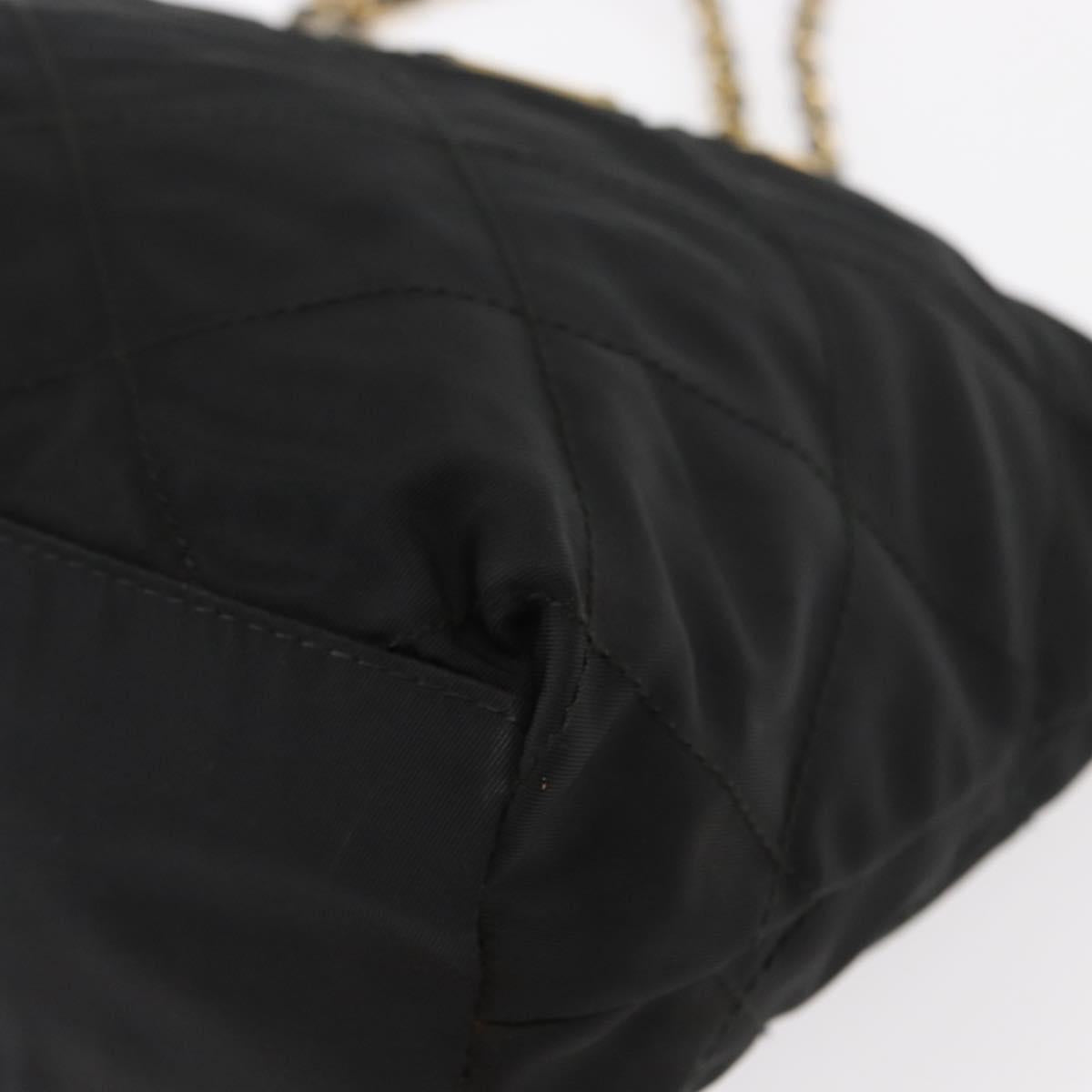 PRADA Chain Hand Bag Nylon Black Gold Auth bs31172