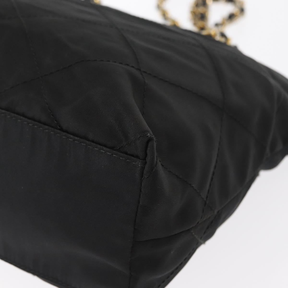 PRADA Chain Hand Bag Nylon Black Gold Auth bs31172