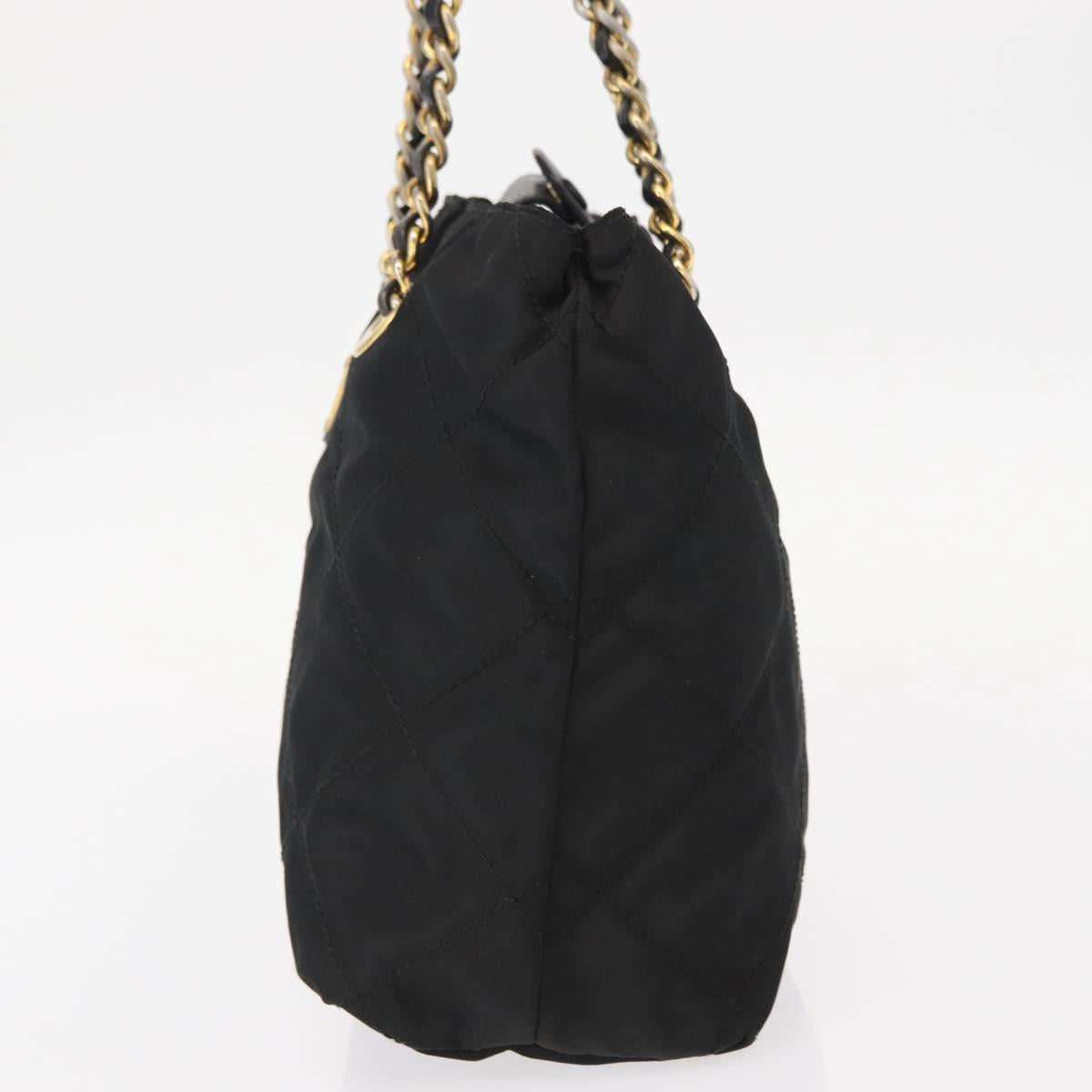PRADA Chain Hand Bag Nylon Black Gold Auth bs31172