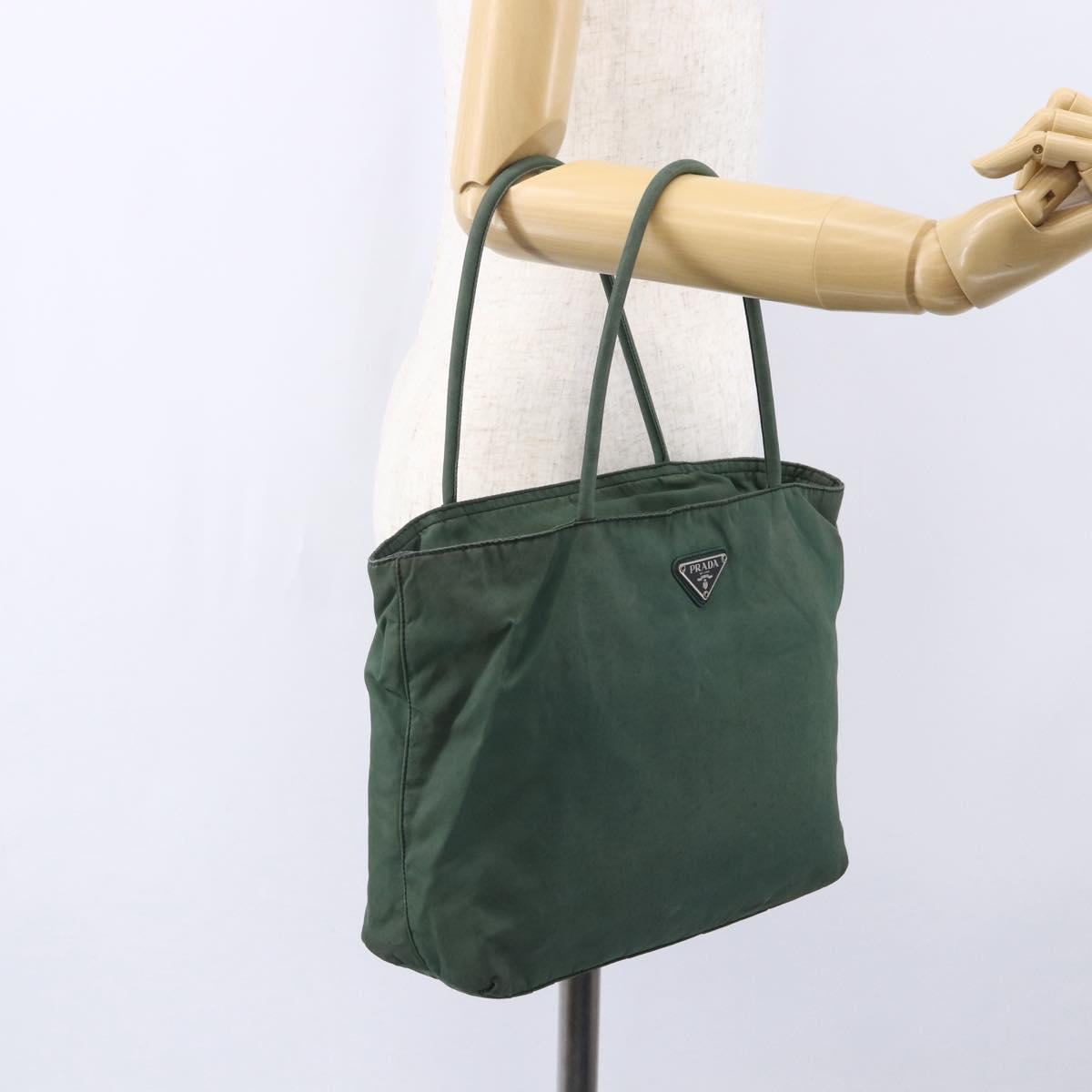 PRADA Tote Bag Nylon Khaki Silver Auth bs31174