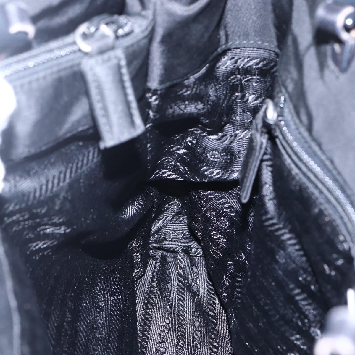 PRADA Tote Bag Nylon Black Silver Auth bs31175