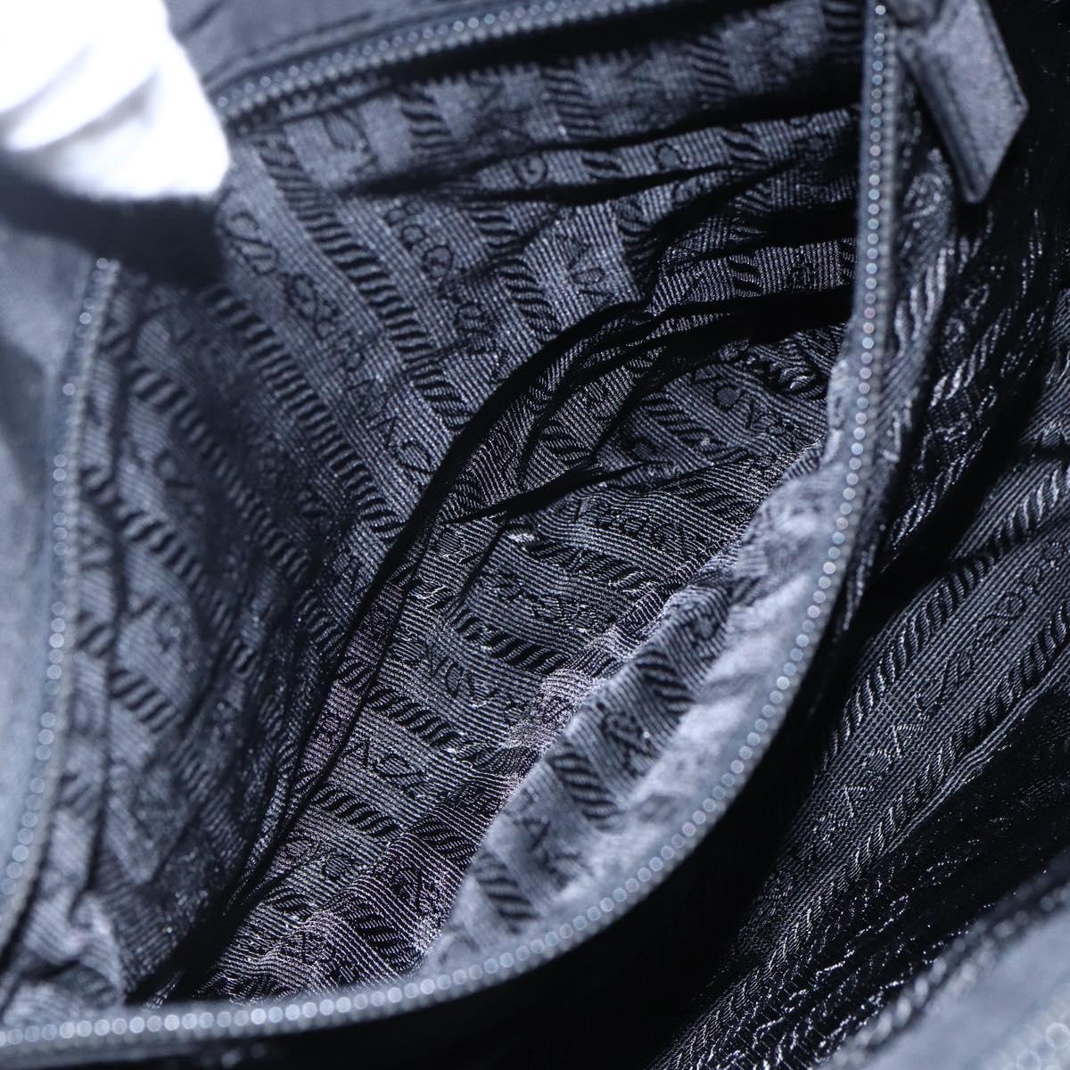 PRADA Tote Bag Nylon Black Silver Auth bs31175