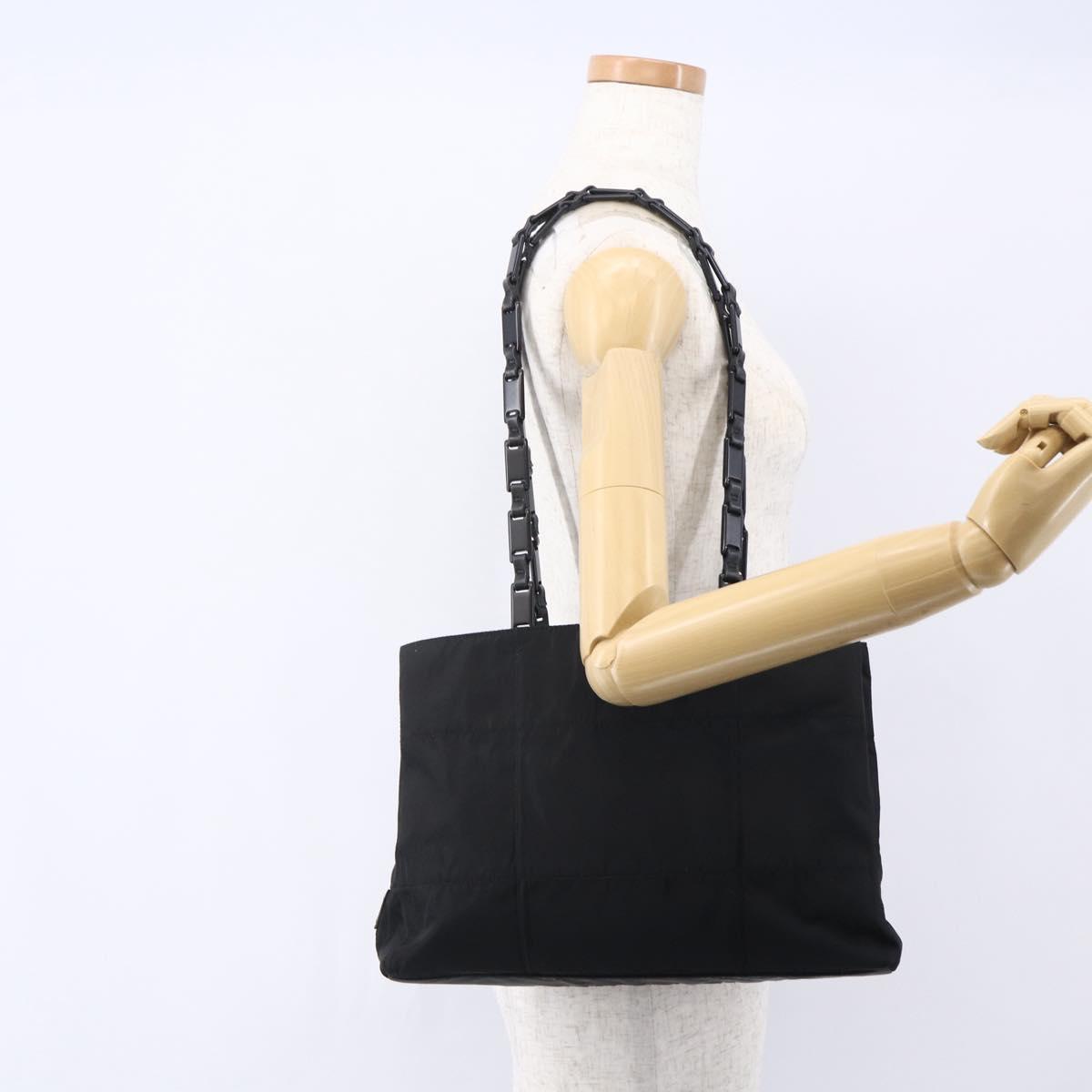 PRADA Tote Bag Nylon Black Silver Auth bs31175