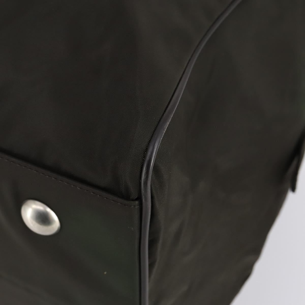 PRADA Boston Bag Nylon Leather Khaki Silver Auth bs31176