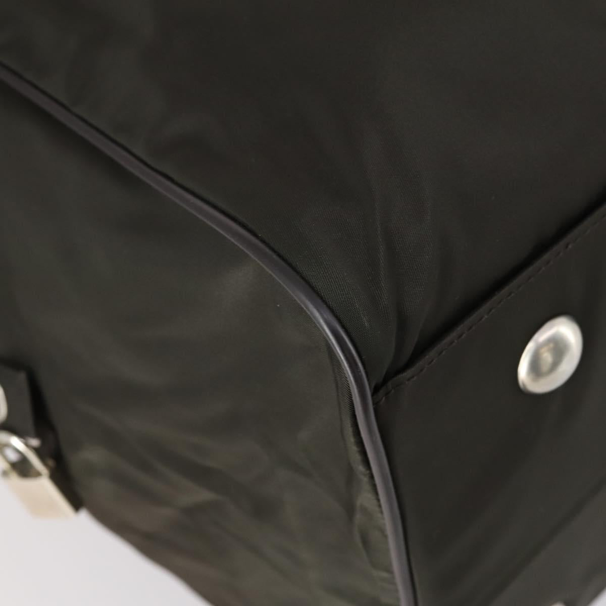 PRADA Boston Bag Nylon Leather Khaki Silver Auth bs31176