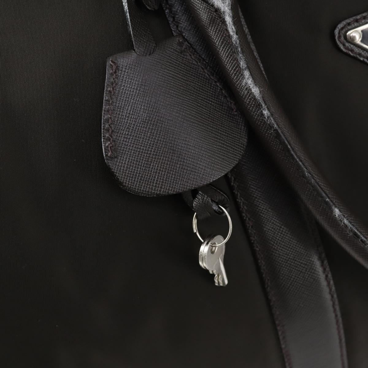 PRADA Boston Bag Nylon Leather Khaki Silver Auth bs31176