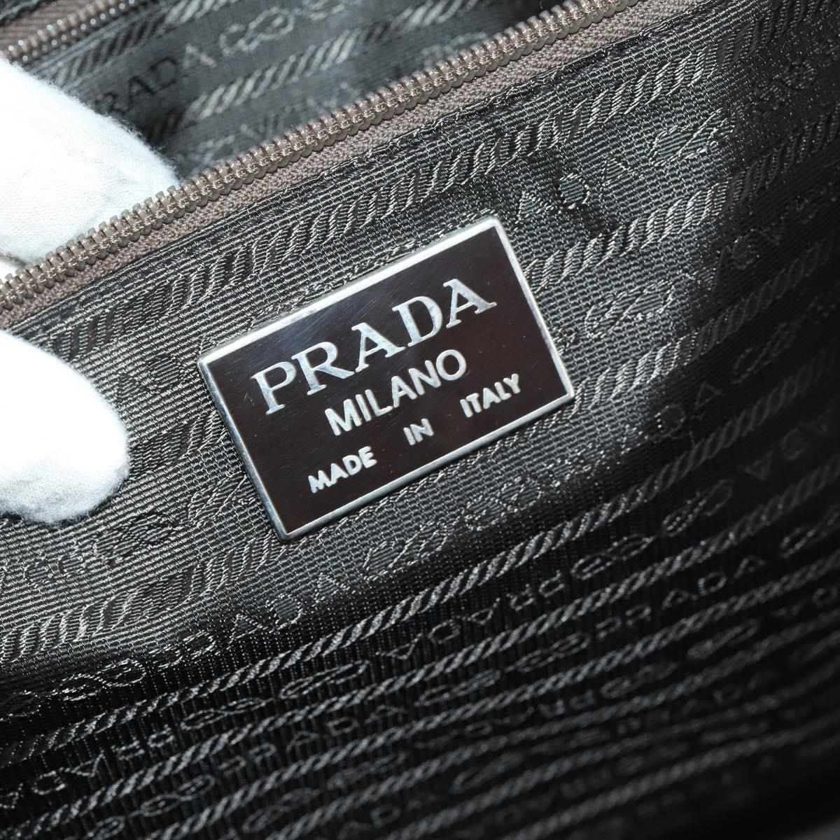 PRADA Boston Bag Nylon Leather Khaki Silver Auth bs31176