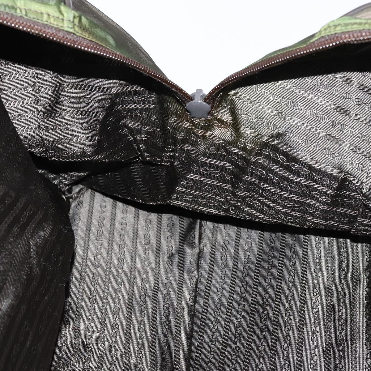 PRADA Boston Bag Nylon Leather Khaki Silver Auth bs31176