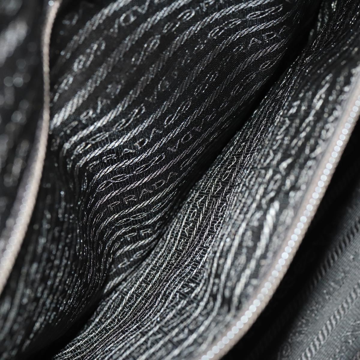 PRADA Boston Bag Nylon Leather Khaki Silver Auth bs31176