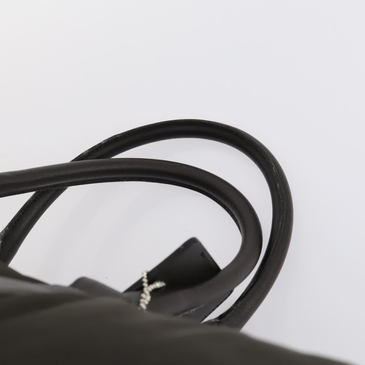 PRADA Boston Bag Nylon Leather Khaki Silver Auth bs31176