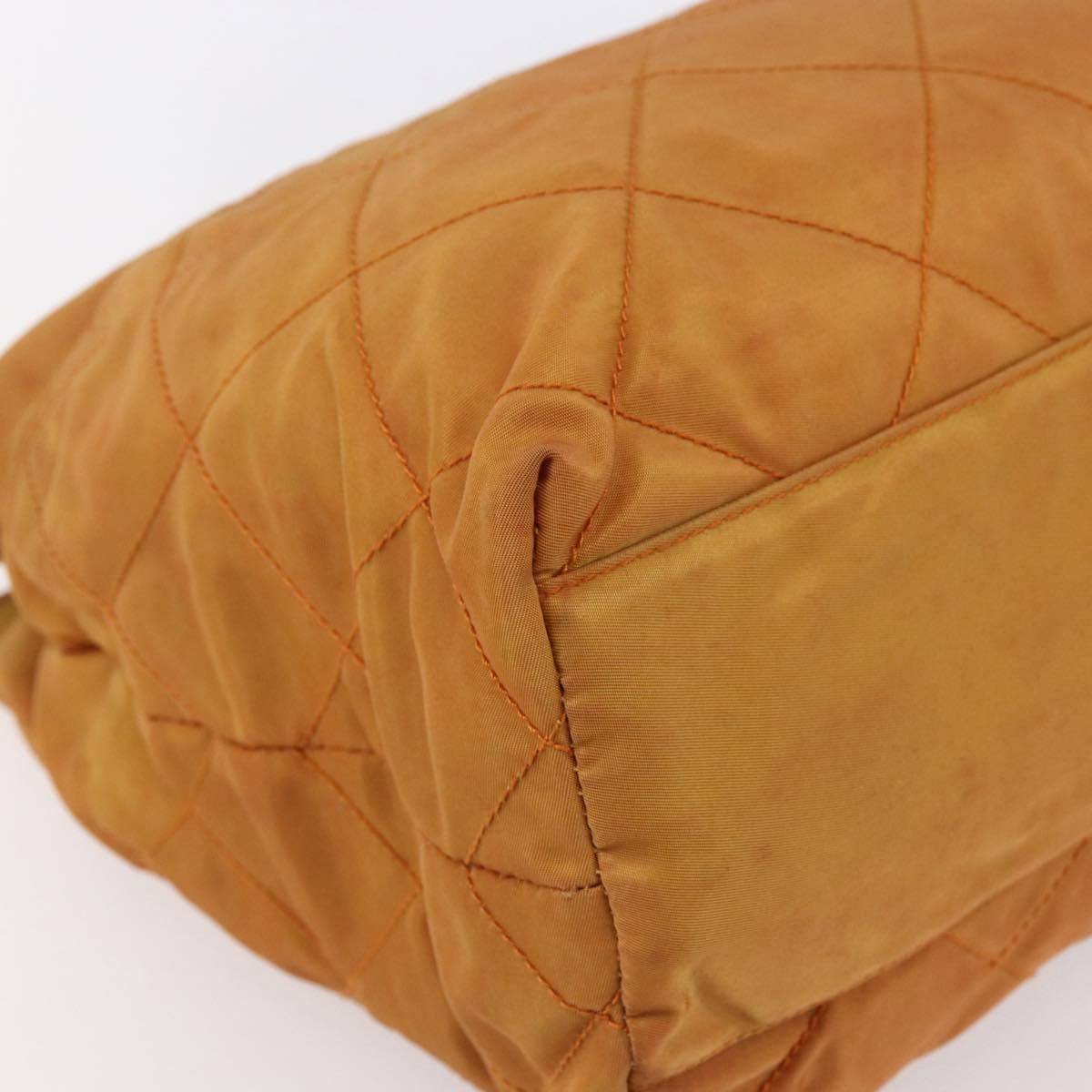 PRADA Chain Shoulder Bag Nylon Orange Gold Auth bs31177