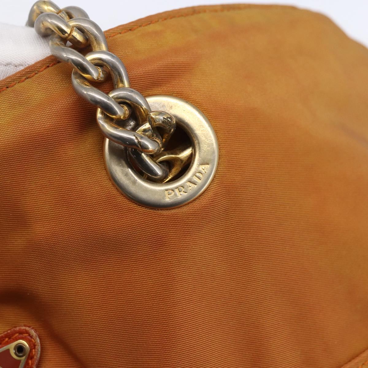 PRADA Chain Shoulder Bag Nylon Orange Gold Auth bs31177