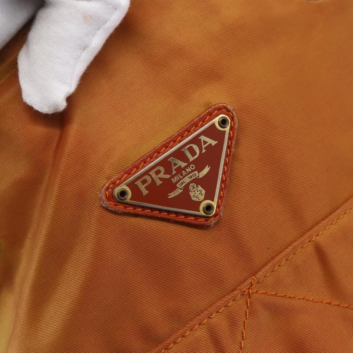 PRADA Chain Shoulder Bag Nylon Orange Gold Auth bs31177