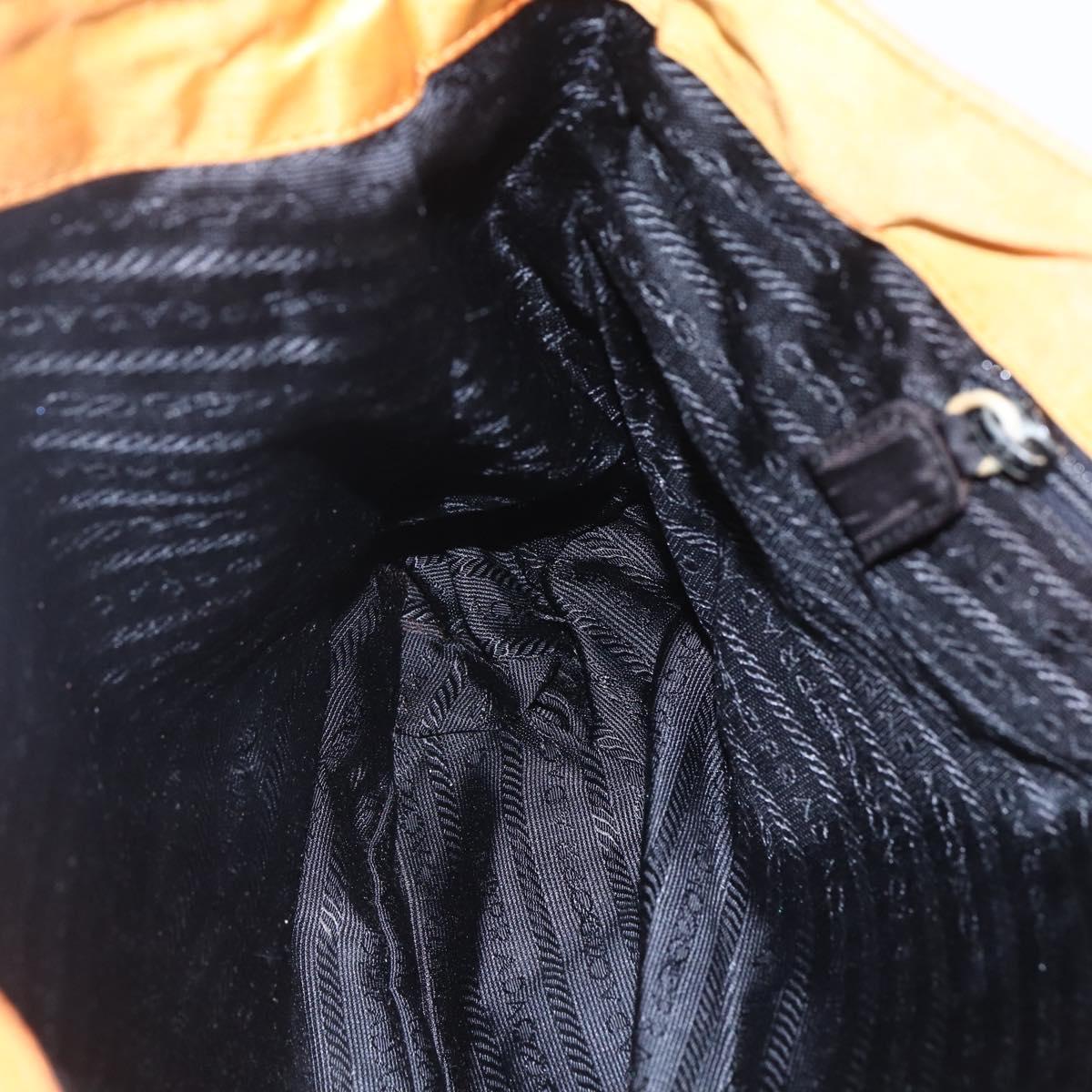 PRADA Chain Shoulder Bag Nylon Orange Gold Auth bs31177