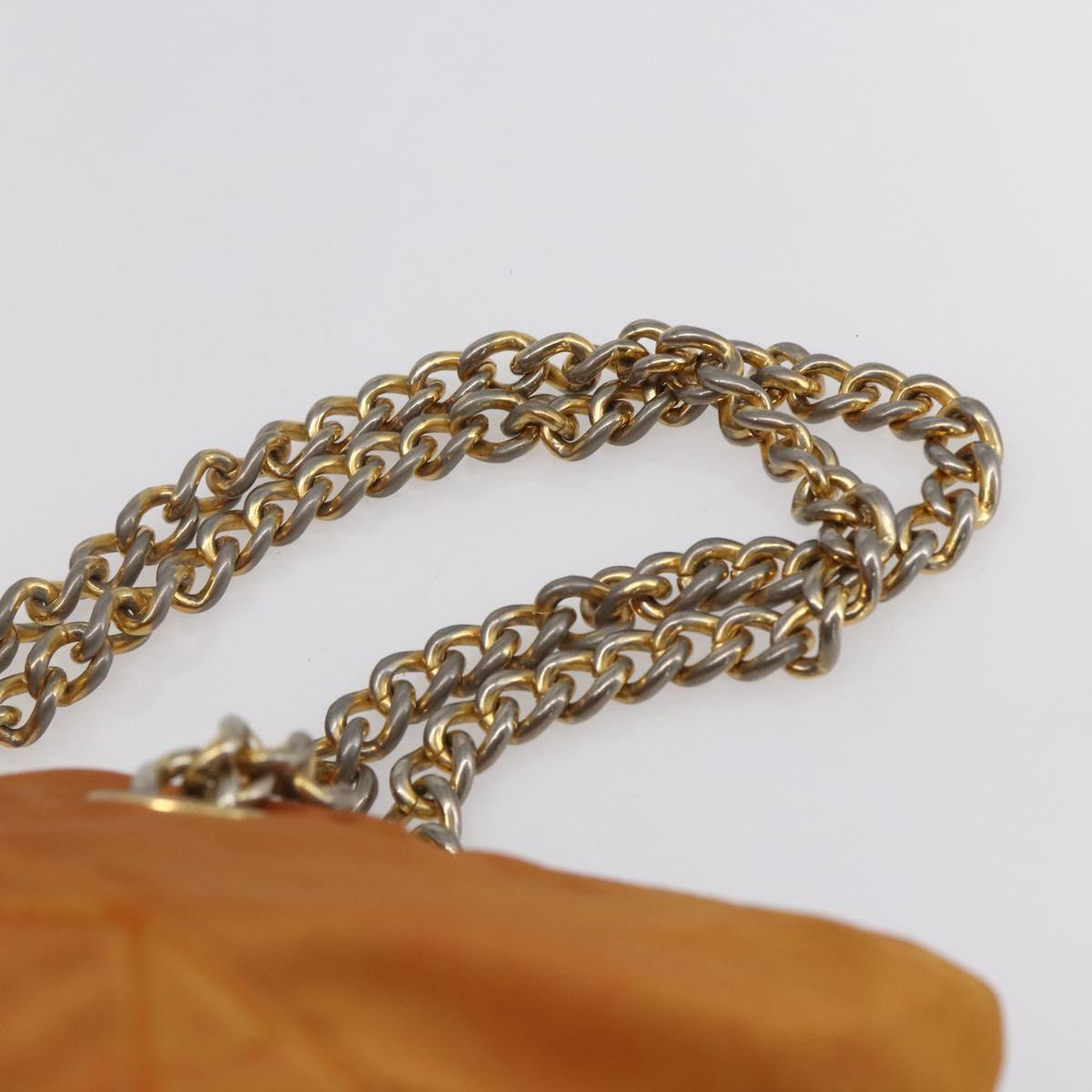 PRADA Chain Shoulder Bag Nylon Orange Gold Auth bs31177